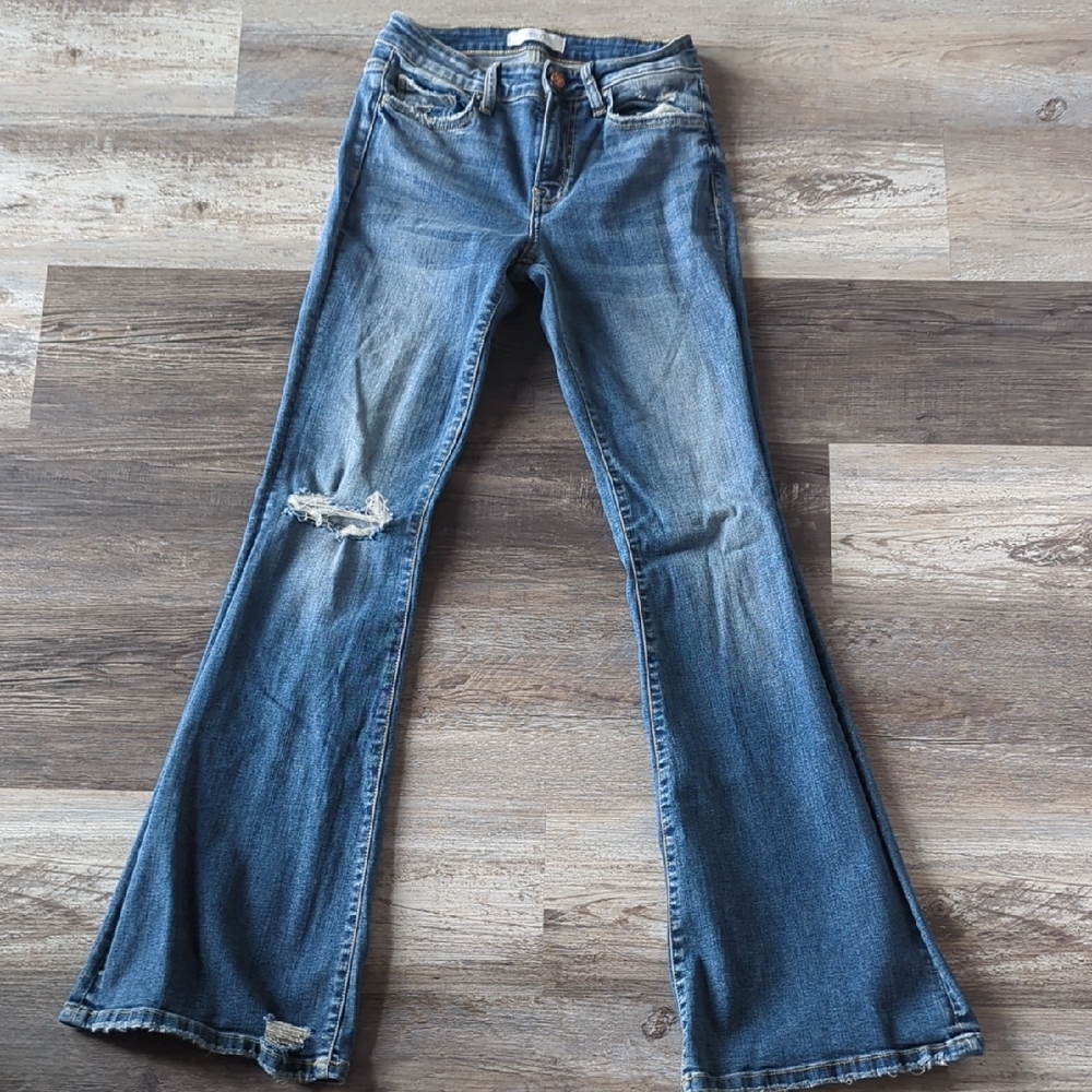 VERVET BY FLYING MONKEY Distressed Blue Wide Leg Jeans
